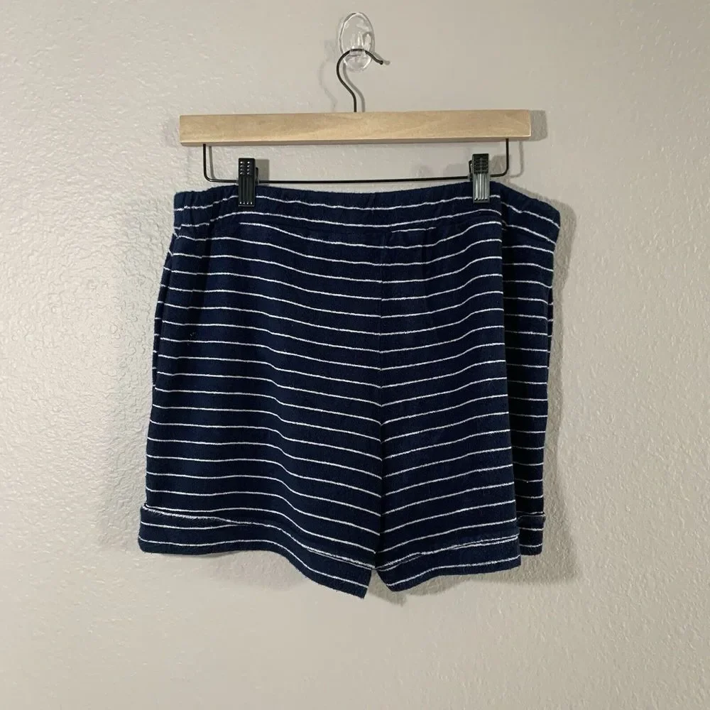 Soma WKND Women's Blue White Stripe‎ Bamboo Blend Terry Soft Shorts Pockets M